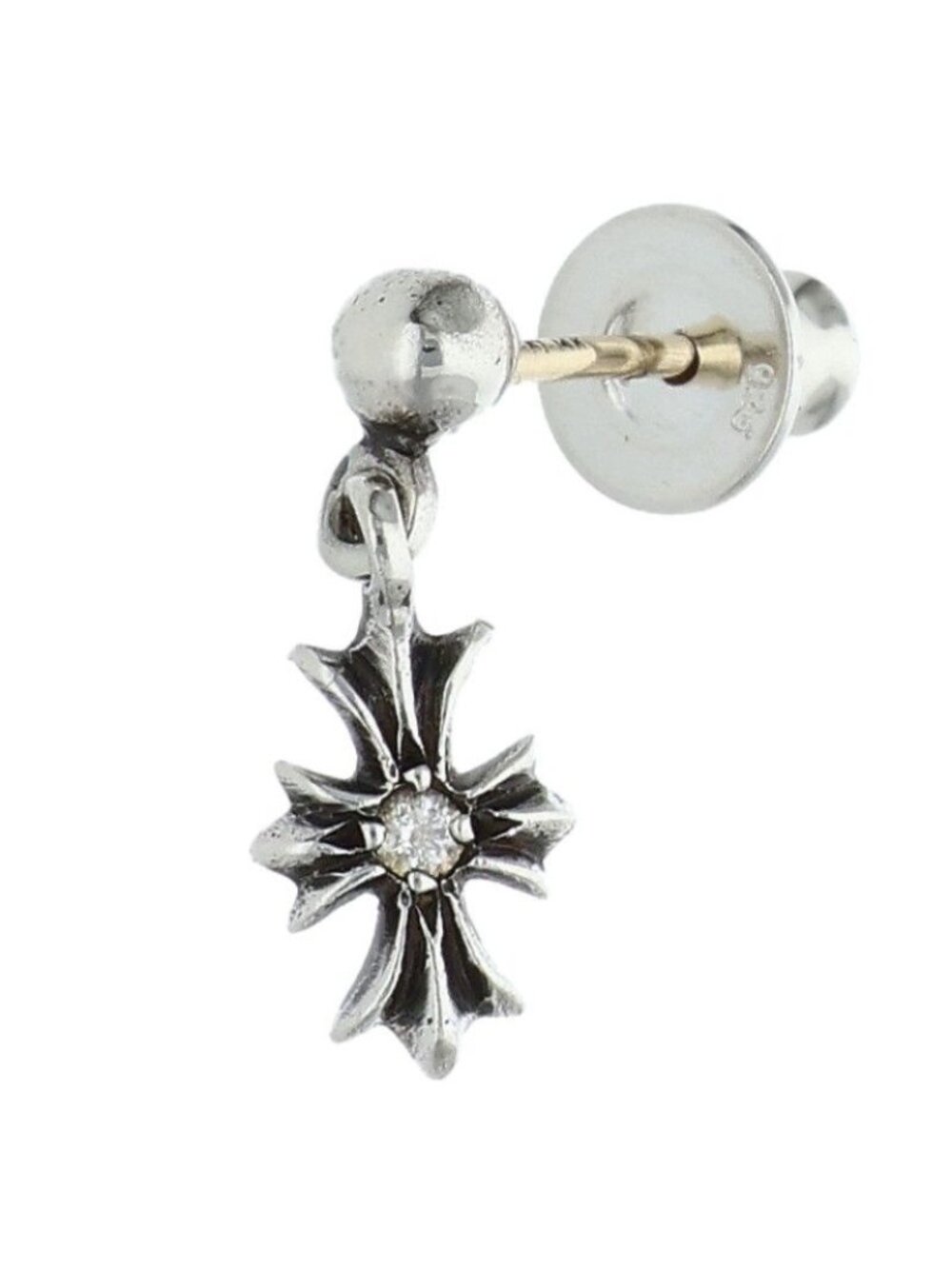 Chrome Hearts Tny CH Pls Dia Tiny Ech Plus Drop 1 Diamond Silver Earrings